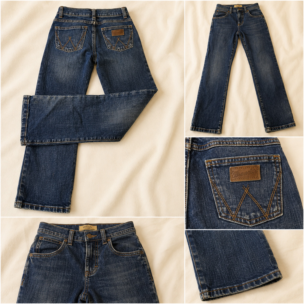 Wrangler Girls 11 Slim straight leg jeans, dark wash stretch western denim